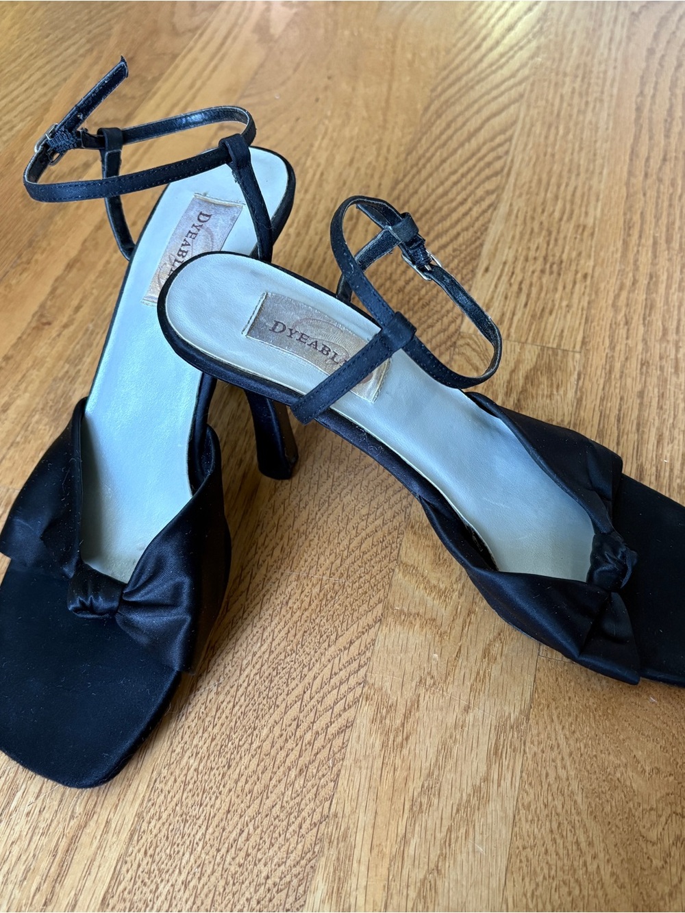 Black Satin Ankle-Strap Heels